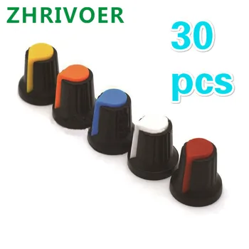 30pcs 5color WH148 potenciometer gombík spp(medené jadro) 15X17mm 6 mm Hriadeľ, Diera AG2 Žltá, Oranžová, Modrá Biela Červená 5color