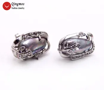 Qingmos Módne Prírodné Pearl Náušnice pre Ženy s Čiernou 10*14 mm Biwa Baroková Perla, Strieborný Tanier Stud Náušnice Šperky ear709
