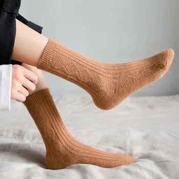 Ženské Jeseň Zima Ženy Trubice Ponožky Hrubé Pevné Farba Vlny Pilot Pilot Ponožky Japonský Bielizeň Vzor Dievčatá Retro Ponožky
