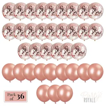 36pc Rose Gold Balóny & Rose Gold Balóny, Konfety Set - 12 palcové Premium Latexový Balón pre Rose Gold Dekorácie.