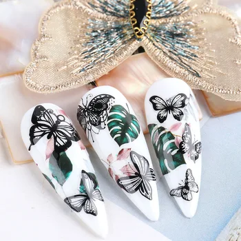 1pc Holografický 3D Butterfly Snowflake Morská víla Nail Art Nálepky, Lepiace Jazdcov DIY Čierne Nechty Prenos Obtlačky Fólie Nové