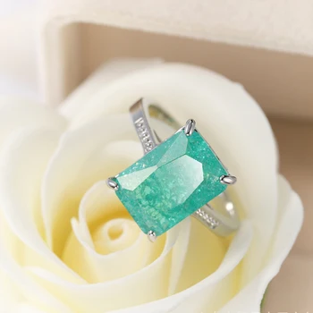 Luxusné Rakúsko Crystal Dostal Zaoberá Krúžok Pre Ženy, Nový Zelený Ľadový Kvet Štvorcový Zirkón Svadba Nevesta Krúžok Kvalitné Šperky