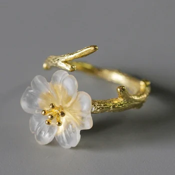 Nádherné prstene pre ženy,White Crystal silver 925 Kvet krúžok,Nastaviteľný otvor veľkosti strán, jemné šperky, svadobné Príslušenstvo darček