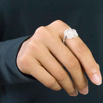 Nádherné prstene pre ženy,White Crystal silver 925 Kvet krúžok,Nastaviteľný otvor veľkosti strán, jemné šperky, svadobné Príslušenstvo darček