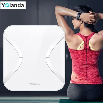 Yolanda Smart Kúpeľňa Hmotnosť Rozsahu Podlahové Digitálne Mi Váženie Rozsahu Domov Ľudských Mi telesný Tuk Stupnice, bmi Rovnováhu Bluetooth LED