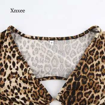 V Krku Sexy Leopard Tshirts Ženy Duté Z Čipky Rave Klub Streetwear Plodín Topy Nové Módne Y2K 90. ROKOCH T-Shirts Bodycon Oblečenie