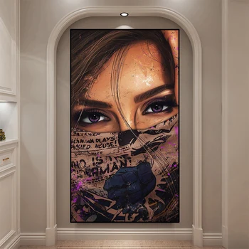 Graffiti V Pohode Dievča, Plagáty Tlačené Moderné Nosiť Masku Tetovanie Ženy Portrét Plátno Na Maľovanie Na Stenu Umenie Obrázok Spálne Domova