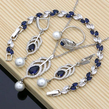 Svadobné Perly 925 Silver Šperky Sady Prírodný Modrý Kameň Ženy, Svadobné Nastaviteľný Krúžok Narodeninám Náhrdelník Nastaviť