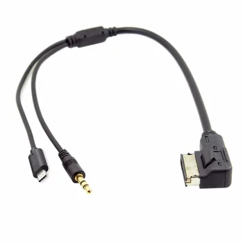 Médiá V AMI MDI Stereo 3.5 mm Audio a USB Typu C Aux Adaptér Hrať Hudba a Nabíjací Kábel