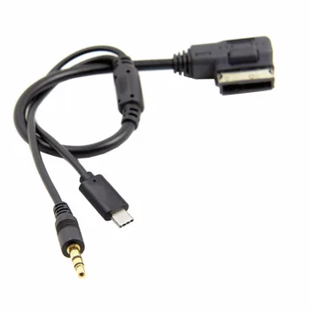 Médiá V AMI MDI Stereo 3.5 mm Audio a USB Typu C Aux Adaptér Hrať Hudba a Nabíjací Kábel