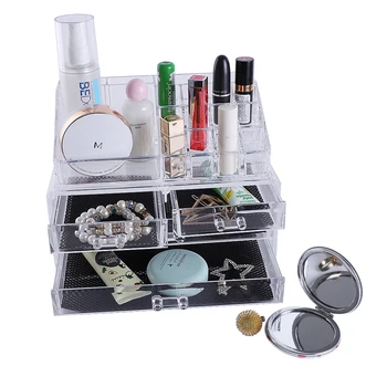 Multi-kontrola a 4 Zásuvky Integrované Akryl make-up Prípade Kozmetika Organizátor Transparentné