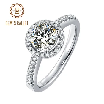 GEM BALET 1Ct VVS1 Moissanite Diamond Kolo Halo Zásnubné Prstene Pre Ženy 925 Sterling Silver Ligotať Kamenný Kruh, Šperky