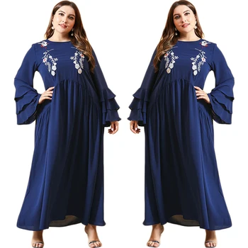 Svetlice Rukáv Maxi Abaya Moslimských Žien, Etnických Arabských Jilbab Jeseň Dlhé Šaty Plus Veľkosť Voľné Výšivky Na Blízkom Východe Ramadánu Móda