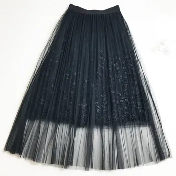 2018 nové módne slovo, sukne vysoký pás sukne duté sa výšivky sukne jar/leto víla skladaná sukňa