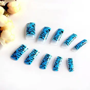 Modrá ZOO 100ks 100ks Leopard Zebra Modrá Manikúra UV Akryl False Nail Art Tipy na Dekorácie