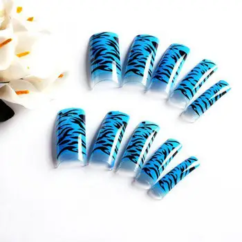 Modrá ZOO 100ks 100ks Leopard Zebra Modrá Manikúra UV Akryl False Nail Art Tipy na Dekorácie
