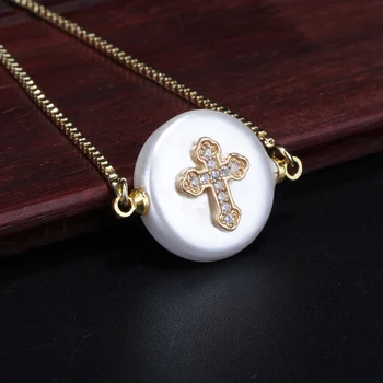 5 ks/veľa biela nebeská modrá mix cz spevnené náboženské zlatý kríž kúzlo kolo pearl perličiek konektor tenké odkaz žena, náramky, šperky