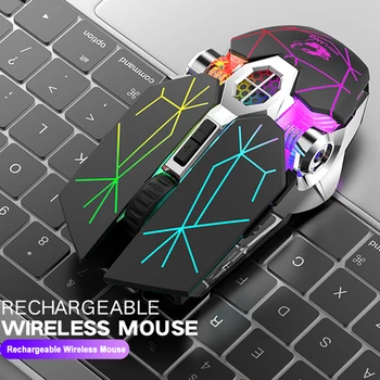 2.4 G Wireless Gaming Mouse 6 Tlačidlo 2400DPI Nastaviteľné USB Nabíjateľné Optická Myš Stlmiť Podsvietenie Myš pre Hráčov Počítačových PC
