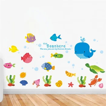 Cartoon zvieratá podmorských rýb, veľrýb bublina stenu spálne deti izby škôlky domova diy okno samolepky na stenu nástenné art