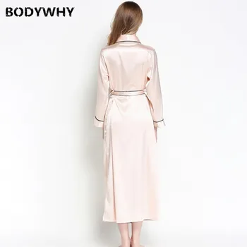 Jeseň ženy Sleepwear Župan Simulácia Hodváb Nightgown Dámy Krajky-Up Sexy Pyžamo Župan Domáce Oblečenie
