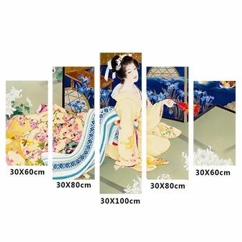 5 ks/set 5D diamond výšivky Japonsko Kimono lady nástenné plátno, maľovanie,Diy 5d diamond Maľovanie,diamant cross stitch samolepky na stenu