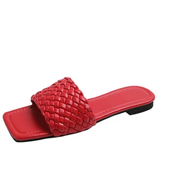 AGESEA 2020 letné dámske papuče s plochou hlavou módne tkané ploché dno pláže topánky krytý domov dámske topánky