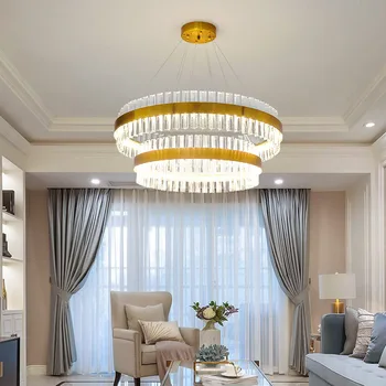 Zlaté, okrúhly Sklenený Luster Post-Moderné Svietidlo v Obývacej Izbe, Reštaurácia, Bar Luxusnú Atmosféru Lampy