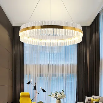 Zlaté, okrúhly Sklenený Luster Post-Moderné Svietidlo v Obývacej Izbe, Reštaurácia, Bar Luxusnú Atmosféru Lampy