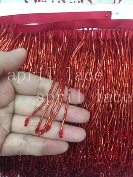 DX013# 10 metrov /taška 9-10 cm šírka červená/strieborné korálky páse s nástrojmi fringe strapec na odev/dekoratívne/svadobné šaty