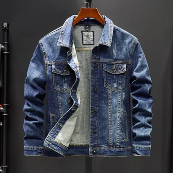 Jar 2021 Módne výšivky denim jacket muž kórejský slim pánske sako plus veľkosť oblečenie úsek teenagerov denim jacket