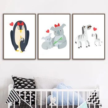 Opice Zebra Koala Hipo Penguin Wall Art Plátno Na Maľovanie Nordic Plagáty A Vytlačí Škôlky Deti Obrázky Nástenné Maľby