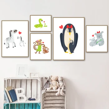 Opice Zebra Koala Hipo Penguin Wall Art Plátno Na Maľovanie Nordic Plagáty A Vytlačí Škôlky Deti Obrázky Nástenné Maľby