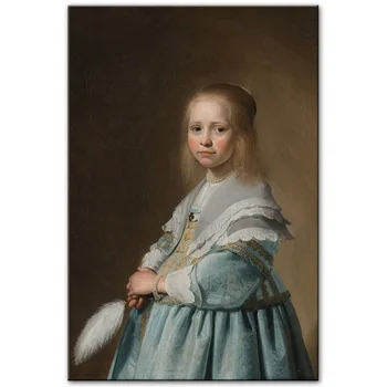 Plátno olejomaľba Portrét Dievčaťa, Oblečený V Modrej Stene Umenie Plagátu a Potlačou obrazov na Stenu pre Domáce Obývacia Izba Dekor