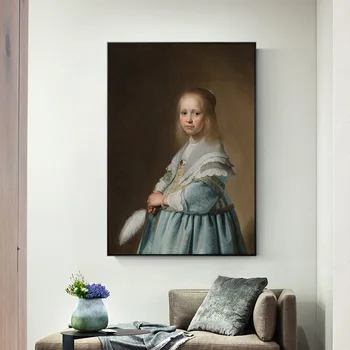 Plátno olejomaľba Portrét Dievčaťa, Oblečený V Modrej Stene Umenie Plagátu a Potlačou obrazov na Stenu pre Domáce Obývacia Izba Dekor