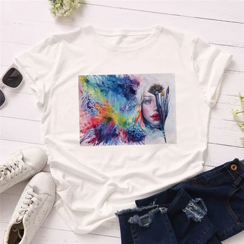 Luslos Módy Nové Žien T Shirt Art Print Estetické Tshirts Dievčatá, Dámy Punk kórejský Štýl Grafické T-shirts Ženské Oblečenie