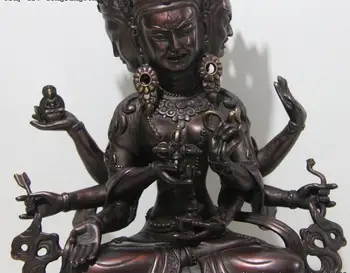 Tibete Chrámu, Meď, Bronz 3 Hlavu, 8 Zbrane Namgyalma Ushnishavijaya Sochu Budhu