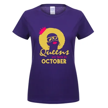 Kráľovnej Sa Narodili V októbri T-shirt Ženy Top Fashion Krátky Rukáv Ženské Tričká O-krku Ženy T-shirt Tees OZ-064