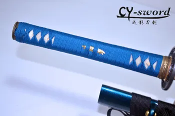 Ručné modrá tému, katana sword bambusu štýl tsubou