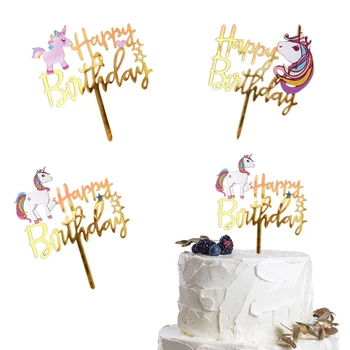 Nové Jednorožec Happy Birthday Akryl Tortu Vňaťou Zdobenie Dodávky Deti Koláče Lesk Dekor Tortu Stand Topper Strany Rekvizity