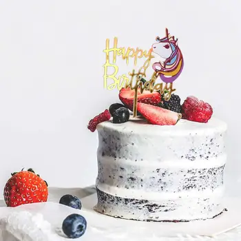 Nové Jednorožec Happy Birthday Akryl Tortu Vňaťou Zdobenie Dodávky Deti Koláče Lesk Dekor Tortu Stand Topper Strany Rekvizity