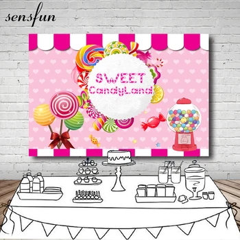 Sensfun Pink Témy Sweet Candy Pozemok Bar Pozadie Dievčatá, Narodeniny, Party, Fotografovanie Pozadia Pre Photo Studio 7x5ft Vinyl
