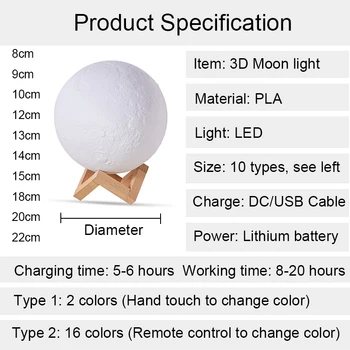 Led Stolná Lampa 3D Tlač Mesiac Svietidlo Nabíjateľné USB stolná Lampa Diaľkové Bureaulamp Pre Deti Deti Štúdia Lampa Farba Vianočný Darček