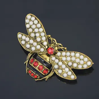 Utei Šperky Vintage Štýl, Starožitné Zlata Farba Pearl A Krištáľovo Krásne Bee Brošňa Ohromujúci Červená Drahokamu Roztomilý Hmyzu Golier Pin