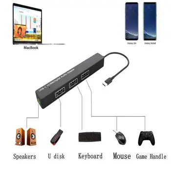 USB-C Hub TypeC 3,5 mm Digitálny Audio Adaptér 3 Porty USB 2.0 HUB pre MacBook Pro Mobilné Telefóny ChromeBook Prenosný Počítač
