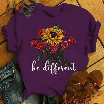 Kvetinový List Grafické Kvetina Tlače T-shirt Ženy Y2K Letné Šaty Plus Veľkosť 5XL Okrúhlym Výstrihom, Krátky Rukáv T-Shirts Žena