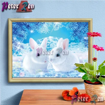 5d zvierat Diamond Maľovanie Výšivky Malý biely králik na snehu Štvorcové alebo okrúhle Mozaiky Cross stitch Drahokamu Handmade darčeky