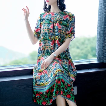 Letné Hodváb Kvetinové Šaty Žien Bežné Pláži Boho Šaty 2020 Elegantné dámske Šaty kórejský Vestidos De Verano KJ1873