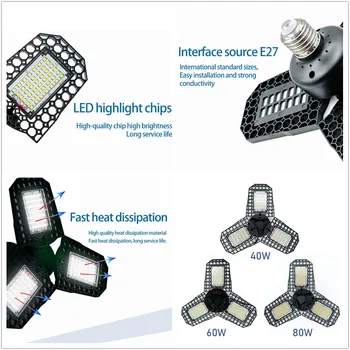 2 ks/veľa Deformovateľné Žiarovka E27 LED Žiarovka 40 W 60 W 80 W Garáž Svetlo AC85-265V Nedeformujte Svetlo pre Dielne, Skladu Factory Telocvični
