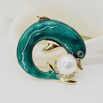 2018 nové dolphin glazúra svetlé jazero blue white pearl šperk žena Brošňa