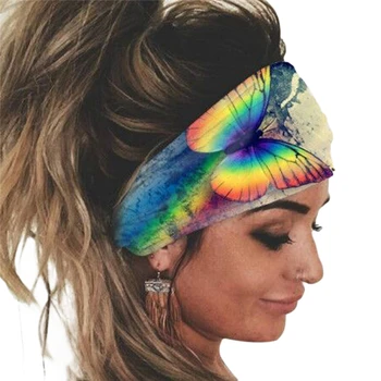 Nové Boho Bavlna Široký Turban Headwrap Pre Ženy, Dievčatá Motýľ Tlače Hairbands Hlavový Most Bandana Pokrývku Hlavy Vlasy Príslušenstvo